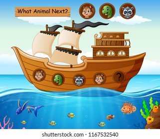 Wood boat sailing with animals theme