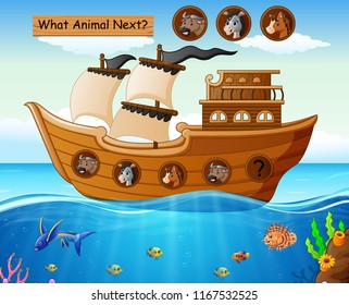 Wood boat sailing with farm animals theme