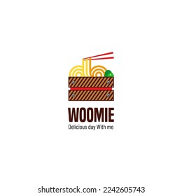 wood box noodle logo traditional elegant, suitable on restaurant billboard branding design vector
