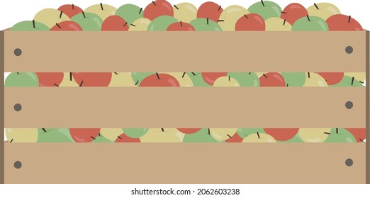 Wood box with red, green and yellow apples