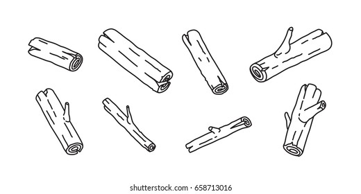 Wood Branch Firewood Doodle Illustration Vector