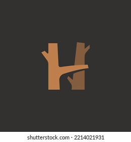 Letra de la rama de madera H ilustración de diseño de logotipo plantilla vectorial