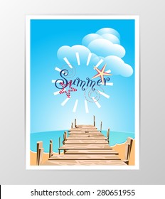 wood bridge and sea with Summer vector