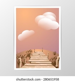wood bridge  and waterfront vector