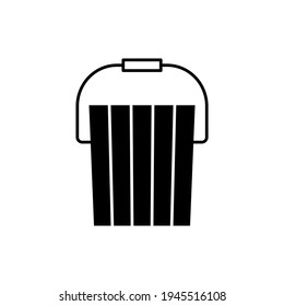 Wood Bucket icon in solid black flat shape glyph icon, isolated on white background 