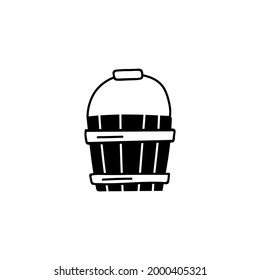 Wood Bucket icon in solid black flat shape glyph icon, isolated on white background 