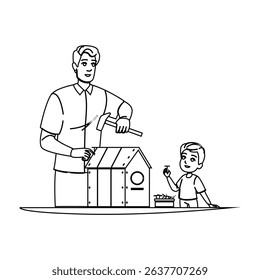 wood building birdhouse vector. tools plans, diy paint, entrance perch wood building birdhouse character. people black line pencil drawing illustration