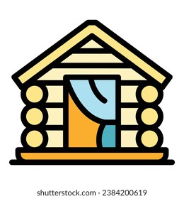 Wood bungalow icon outline vector. House beach. Sea villa color flat