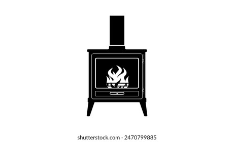 Wood burner stove, black isolated silhouette