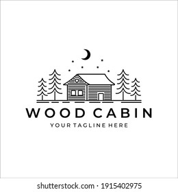 wood cabin or cottage line art minimalist simple vector logo illustration design