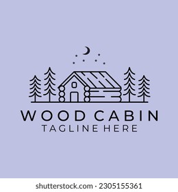 wood cabin or cottage line art minimalist simple vector logo illustration design