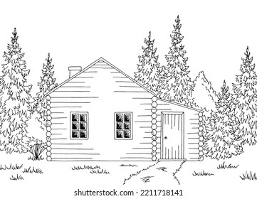 Wood Cabin House Graphic Black White Stock Vector (Royalty Free ...