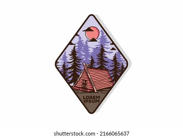 Wood cabin in the jungle illustration drawing design