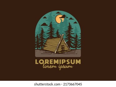 Wood cabin in the jungle illustration drawing design