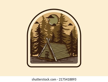 Wood cabin in the jungle illustration drawing design