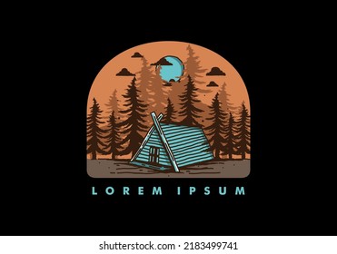 Wood cabin in the jungle illustration drawing design