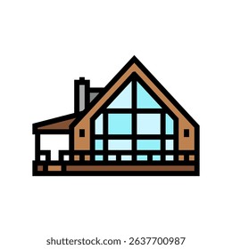 wood cabin large glass windows color icon vector. wood cabin large glass windows sign. isolated symbol illustration