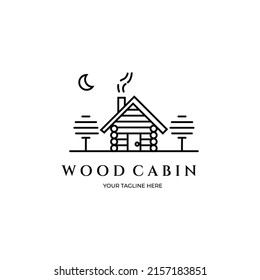 wood cabin line art design logo illustration