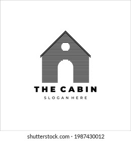 wood cabin line art illustration logo minimalist design creative vector icon outdoor