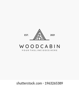 Wood cabin line art minimalist icon symbol logo vector illustration design. simple cabin logo concept