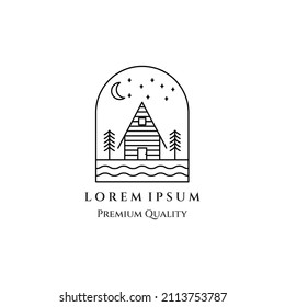 wood cabin line art minimalist logo illustration design creative icon