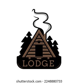 Wood cabin lodge logo template. Lodge illustration. Cabin Lodge rentals logo.