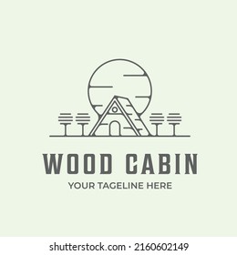 wood cabin logo icon line minimalist art design illustration