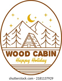 Wood Cabin Logo Icon Line Minimalist Art Design Illustration