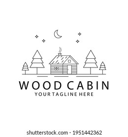 wood cabin logo minimalist vector line art design illustration