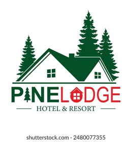 Wood cabin logo template. Cabin in the woods vector illustration. Cabin rentals logo.
