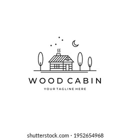 wood cabin logo vector line art symbol illustration design