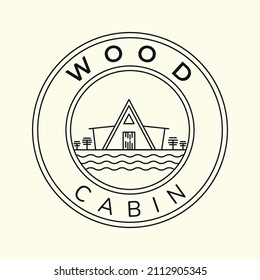 wood cabin minimalist line art emblem icon logo template vector illustration design