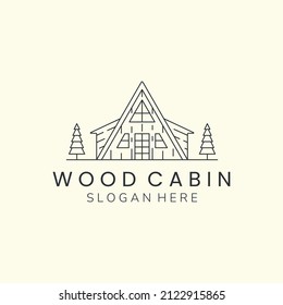wood cabin minimalist line art logo template vector design