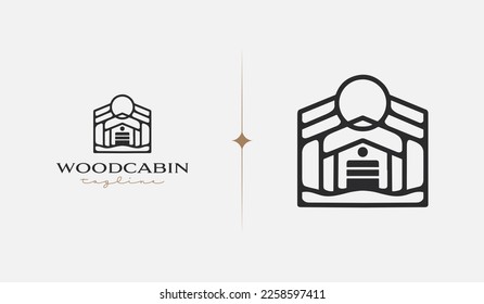 Wood cabin monoline. Universal creative premium symbol. Vector sign icon logo template. Vector illustration