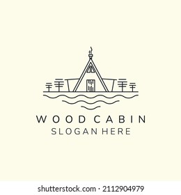 wood cabin simple line art icon logo template vector illustration design