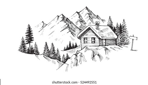 wood cabin in winter