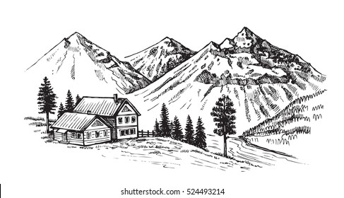 wood cabins in mountain