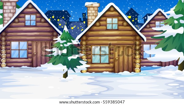 Wood Cabins Snow Illustration Stock Vector Royalty Free 559385047