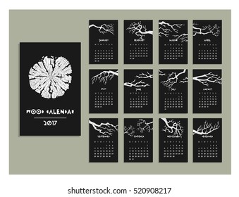 Wood calendar  of 2017. Vector. Isolated