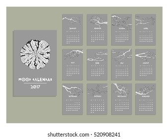 Wood calendar  of 2017. Vector. Isolated