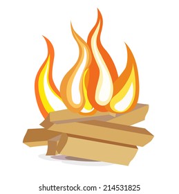 wood camp fire flat design icon on white