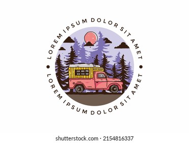 Wood campervan in the forest illustration design