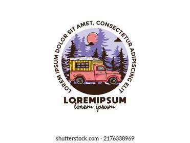 Wood campervan in the forest illustration design