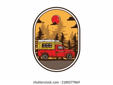 Wood campervan in the forest illustration design