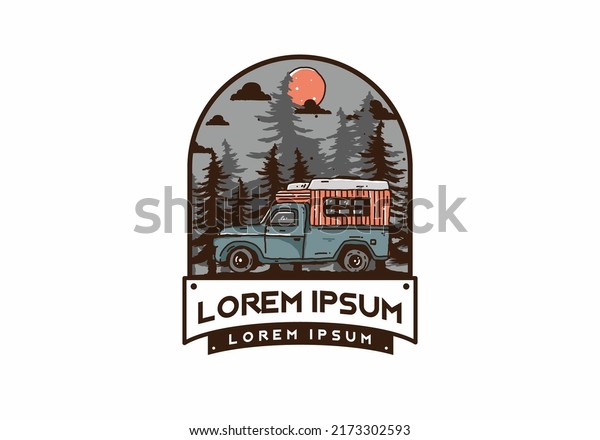 Wood\
campervan in the forest illustration\
design