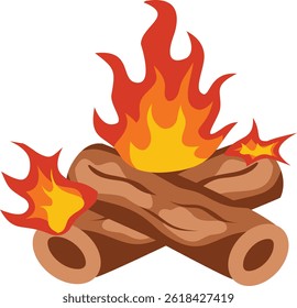 Wood Campfire Cartoon Illustration for Adventure. Isolated on White Background