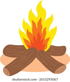 Wood Campfire Illustration. Isolated on White Background.