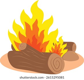 Wood Campfire Illustration. Isolated on White Background.