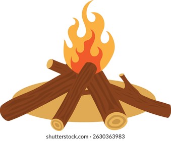 Wood Campfire Isolated on White Background. Vector Illustration in Flat Cartoon Design