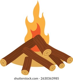 Wood Campfire Isolated on White Background. Vector Illustration in Flat Cartoon Design